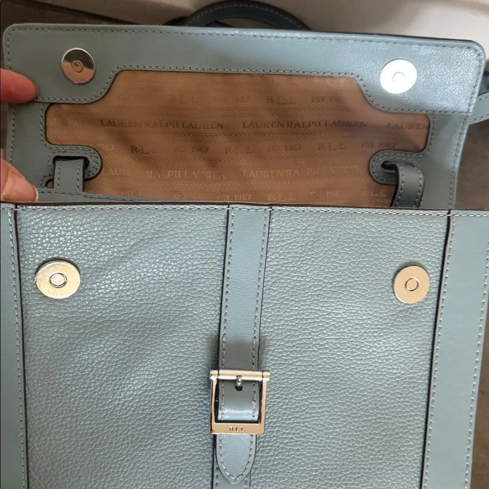 Lauren Ralph Lauren Mullinder Slate Blue Pebble Leather Crossbody Magnetic Flap